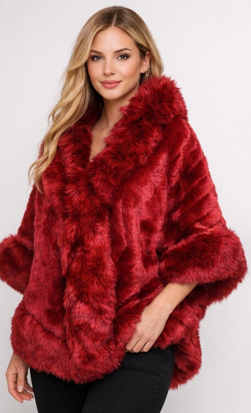 Red WRAP STOLE SHRUG Faux Fur cape prom Luxury Evening Formal Valentine Holiday
